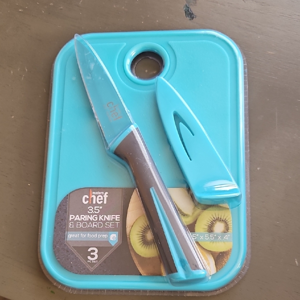Home Chef Paring Knife & Board Set - Blue